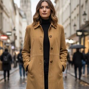 Classic Old Money Style A-Line Suede Mid-Length Coat/Jacket in Tan